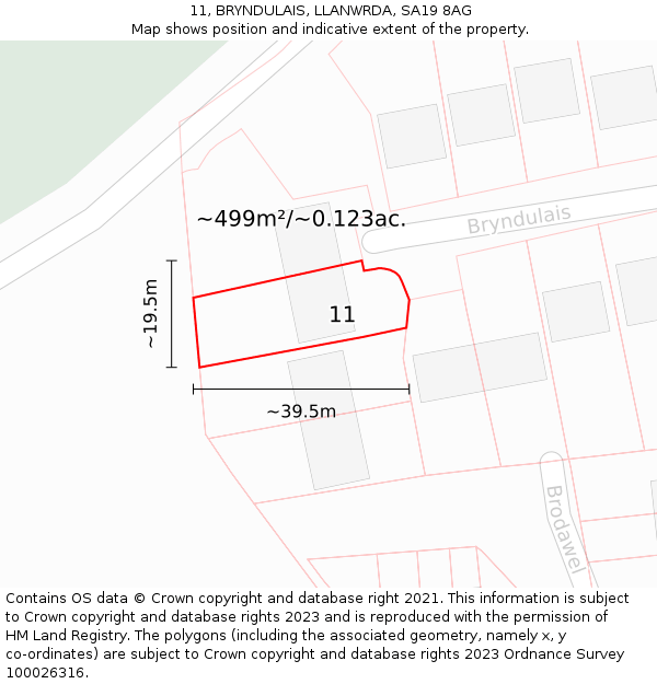 11, BRYNDULAIS, LLANWRDA, SA19 8AG: Plot and title map