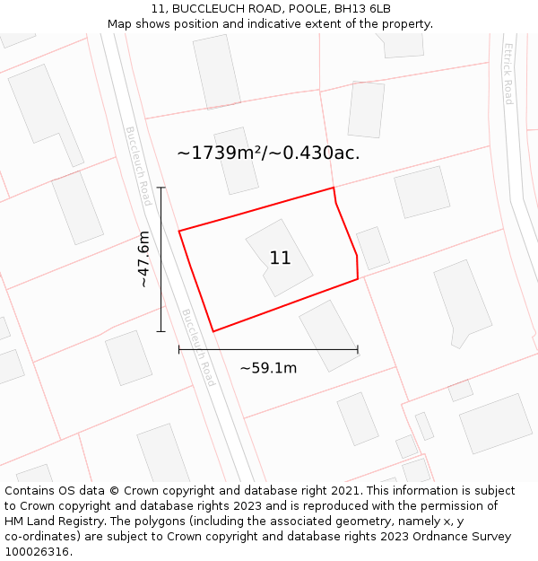 11, BUCCLEUCH ROAD, POOLE, BH13 6LB: Plot and title map