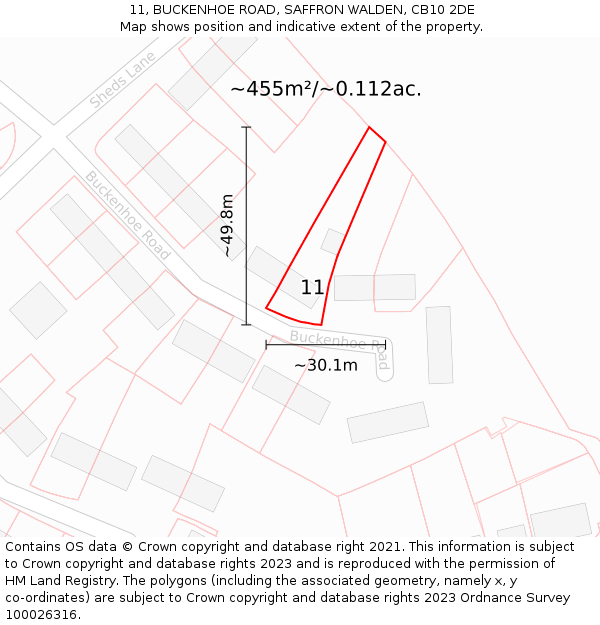 11, BUCKENHOE ROAD, SAFFRON WALDEN, CB10 2DE: Plot and title map