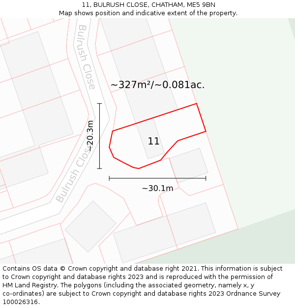 11, BULRUSH CLOSE, CHATHAM, ME5 9BN: Plot and title map