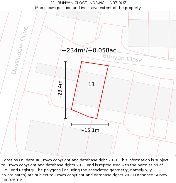 11, BUNYAN CLOSE, NORWICH, NR7 0UZ: Plot and title map