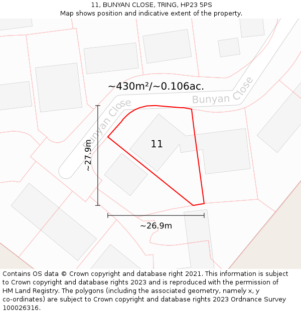 11, BUNYAN CLOSE, TRING, HP23 5PS: Plot and title map