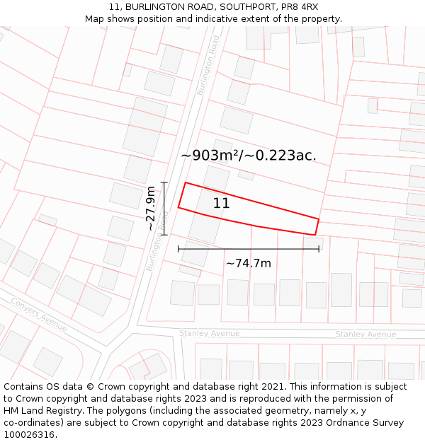 11, BURLINGTON ROAD, SOUTHPORT, PR8 4RX: Plot and title map