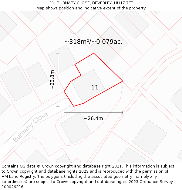 11, BURNABY CLOSE, BEVERLEY, HU17 7ET: Plot and title map