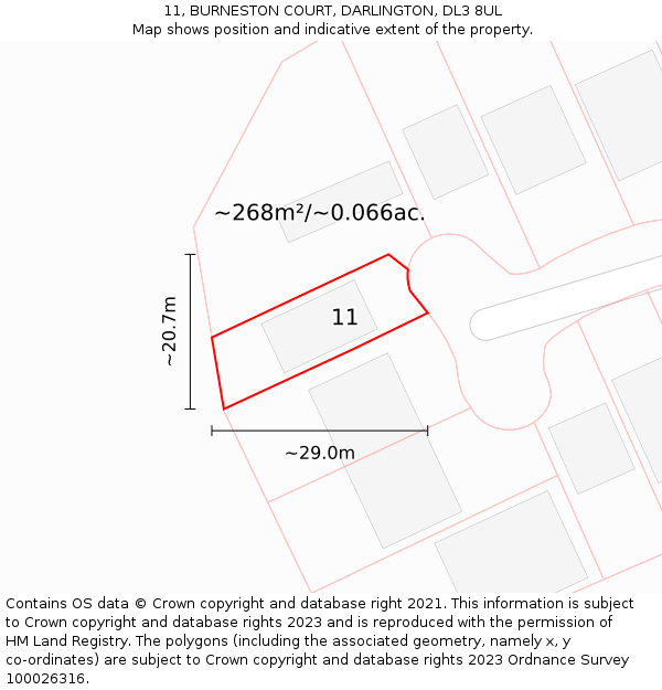 11, BURNESTON COURT, DARLINGTON, DL3 8UL: Plot and title map