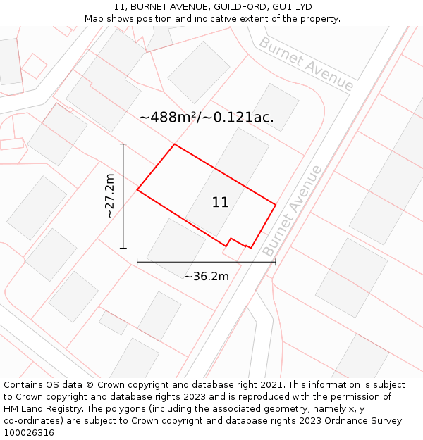 11, BURNET AVENUE, GUILDFORD, GU1 1YD: Plot and title map