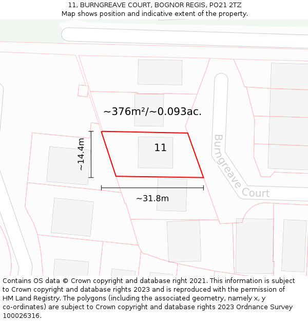 11, BURNGREAVE COURT, BOGNOR REGIS, PO21 2TZ: Plot and title map