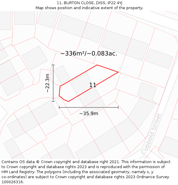 11, BURTON CLOSE, DISS, IP22 4YJ: Plot and title map