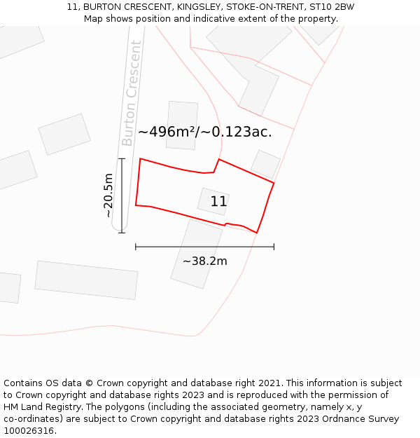 11, BURTON CRESCENT, KINGSLEY, STOKE-ON-TRENT, ST10 2BW: Plot and title map