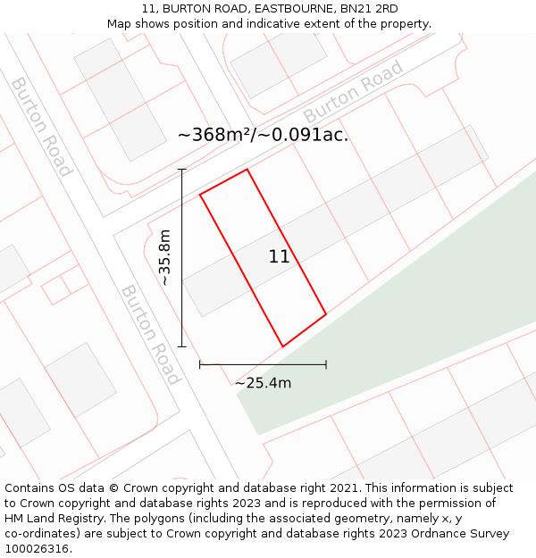 11, BURTON ROAD, EASTBOURNE, BN21 2RD: Plot and title map