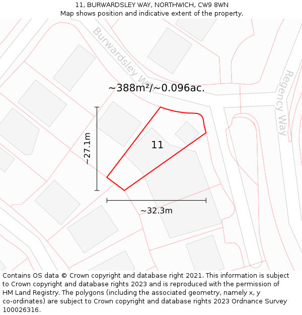 11, BURWARDSLEY WAY, NORTHWICH, CW9 8WN: Plot and title map