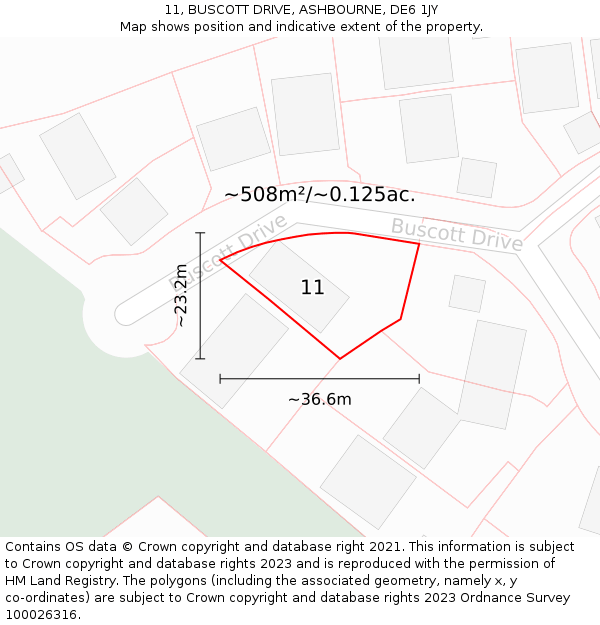 11, BUSCOTT DRIVE, ASHBOURNE, DE6 1JY: Plot and title map