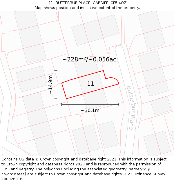 11, BUTTERBUR PLACE, CARDIFF, CF5 4QZ: Plot and title map