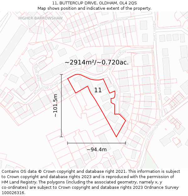 11, BUTTERCUP DRIVE, OLDHAM, OL4 2QS: Plot and title map