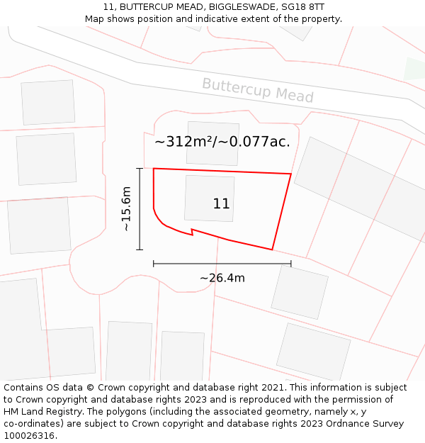 11, BUTTERCUP MEAD, BIGGLESWADE, SG18 8TT: Plot and title map