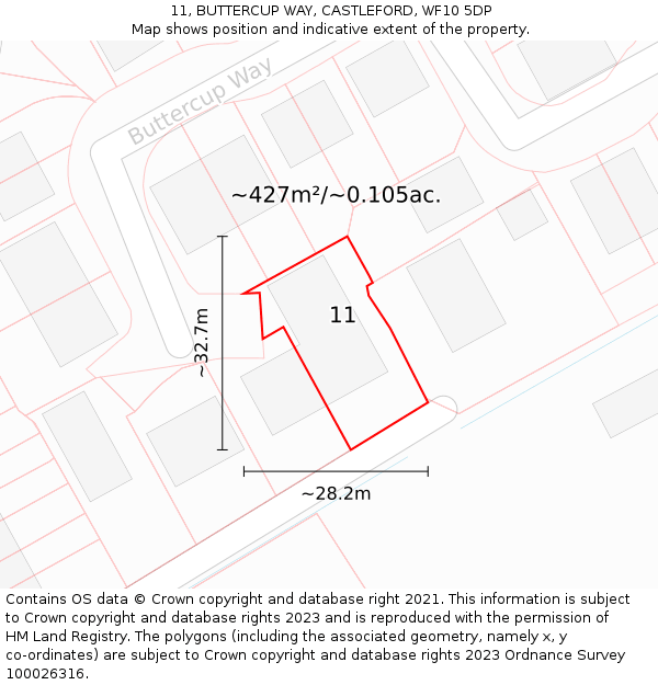 11, BUTTERCUP WAY, CASTLEFORD, WF10 5DP: Plot and title map