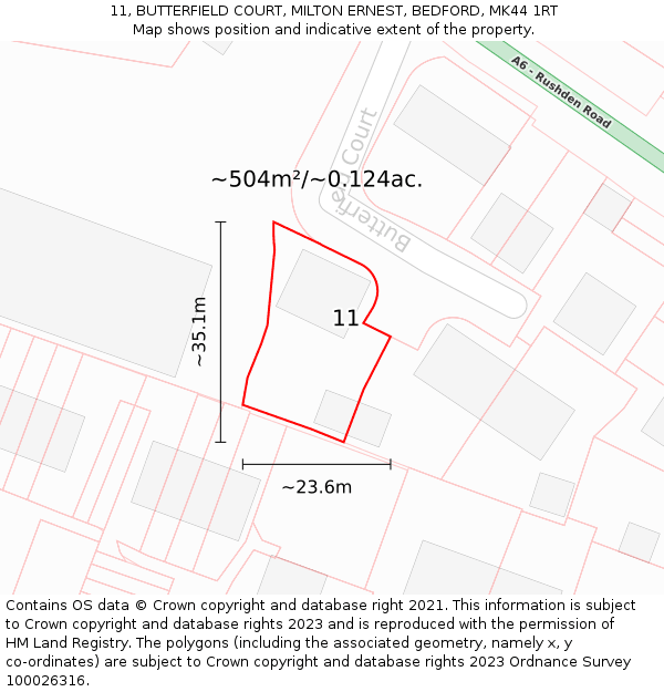 11, BUTTERFIELD COURT, MILTON ERNEST, BEDFORD, MK44 1RT: Plot and title map