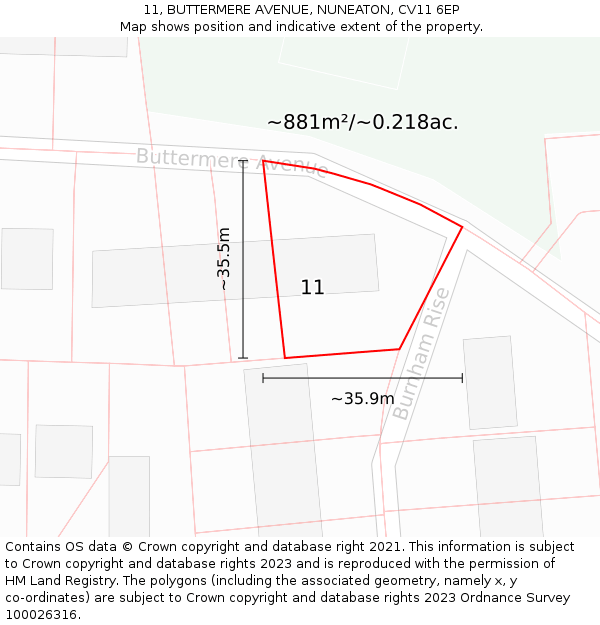 11, BUTTERMERE AVENUE, NUNEATON, CV11 6EP: Plot and title map