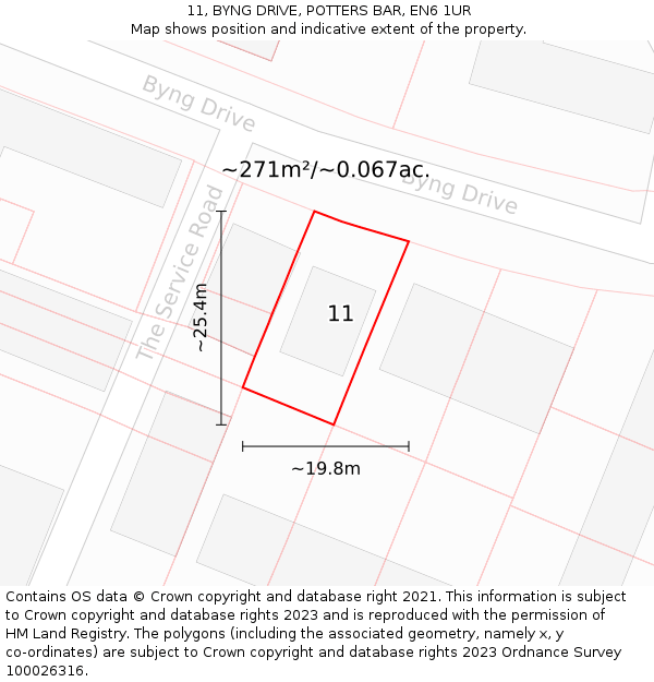 11, BYNG DRIVE, POTTERS BAR, EN6 1UR: Plot and title map