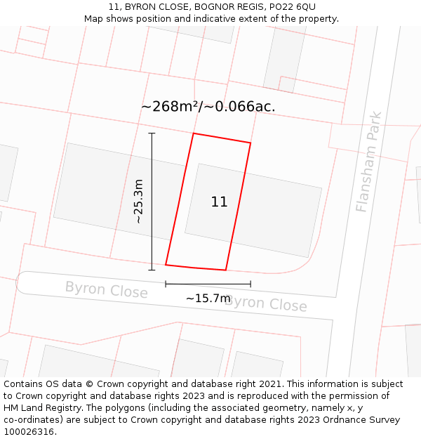 11, BYRON CLOSE, BOGNOR REGIS, PO22 6QU: Plot and title map