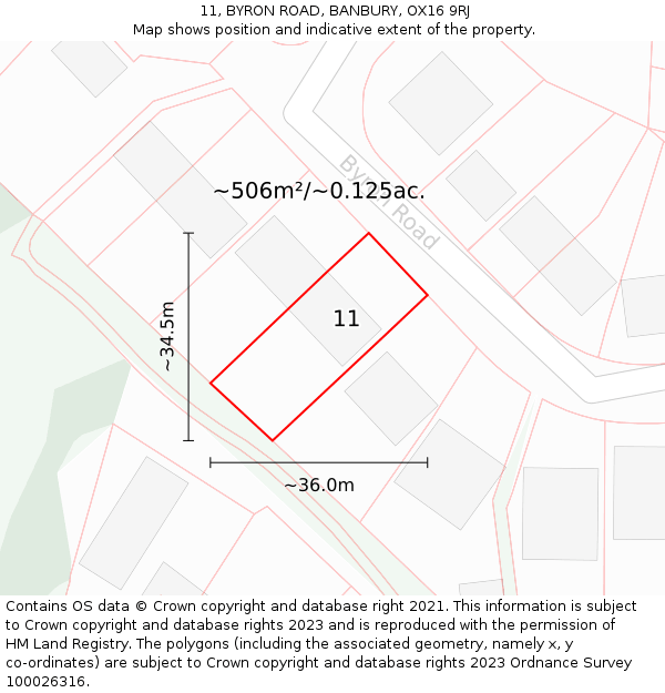 11, BYRON ROAD, BANBURY, OX16 9RJ: Plot and title map