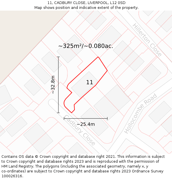 11, CADBURY CLOSE, LIVERPOOL, L12 0SD: Plot and title map