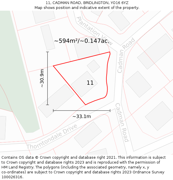 11, CADMAN ROAD, BRIDLINGTON, YO16 6YZ: Plot and title map