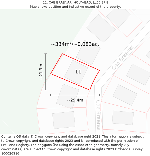 11, CAE BRAENAR, HOLYHEAD, LL65 2PN: Plot and title map