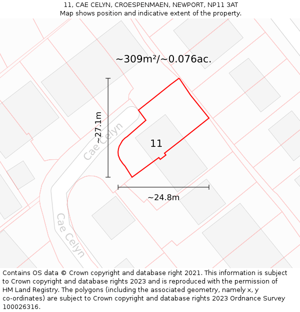 11, CAE CELYN, CROESPENMAEN, NEWPORT, NP11 3AT: Plot and title map