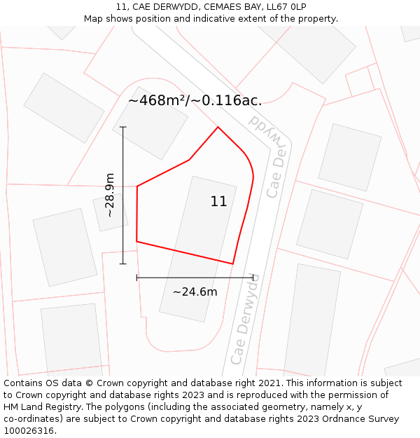 11, CAE DERWYDD, CEMAES BAY, LL67 0LP: Plot and title map