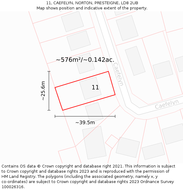 11, CAEFELYN, NORTON, PRESTEIGNE, LD8 2UB: Plot and title map