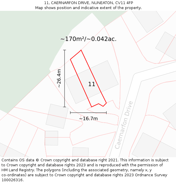 11, CAERNARFON DRIVE, NUNEATON, CV11 4FP: Plot and title map