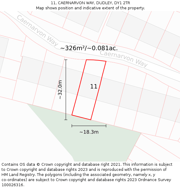 11, CAERNARVON WAY, DUDLEY, DY1 2TR: Plot and title map