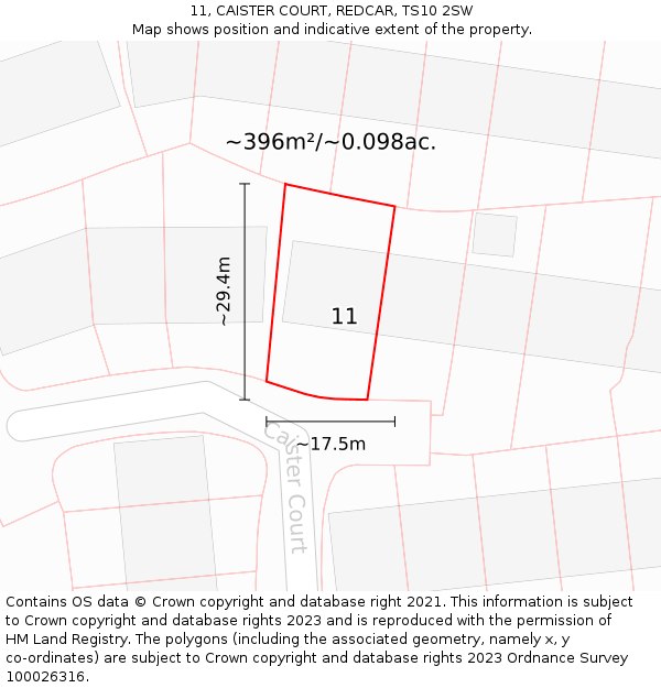 11, CAISTER COURT, REDCAR, TS10 2SW: Plot and title map