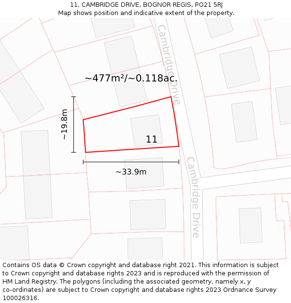 11, CAMBRIDGE DRIVE, BOGNOR REGIS, PO21 5RJ: Plot and title map