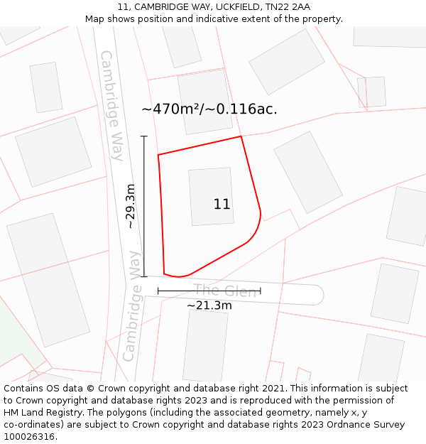 11, CAMBRIDGE WAY, UCKFIELD, TN22 2AA: Plot and title map