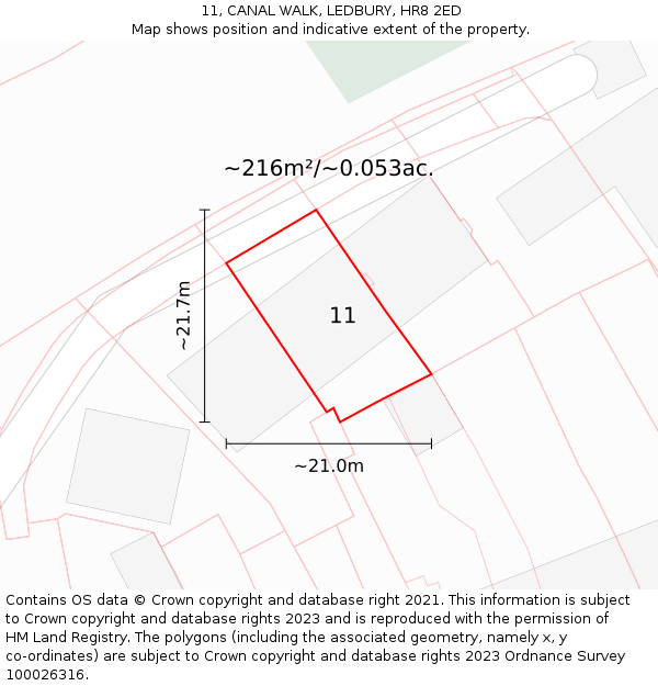 11, CANAL WALK, LEDBURY, HR8 2ED: Plot and title map