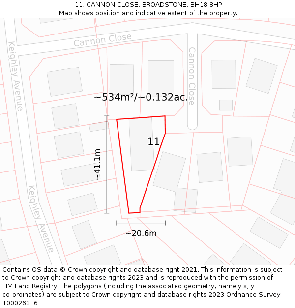 11, CANNON CLOSE, BROADSTONE, BH18 8HP: Plot and title map