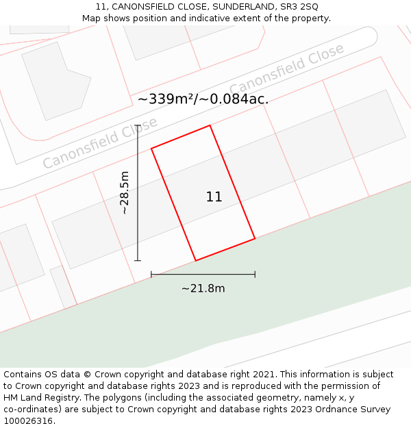 11, CANONSFIELD CLOSE, SUNDERLAND, SR3 2SQ: Plot and title map