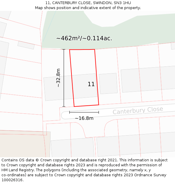 11, CANTERBURY CLOSE, SWINDON, SN3 1HU: Plot and title map