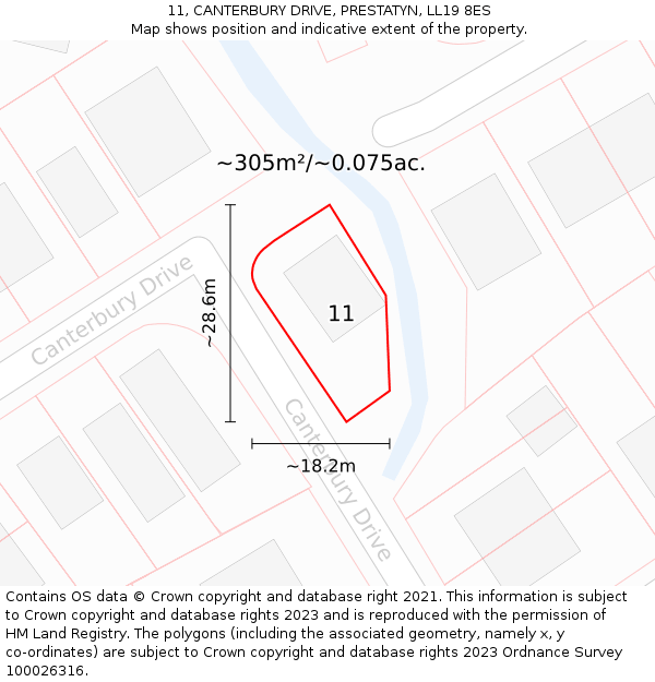 11, CANTERBURY DRIVE, PRESTATYN, LL19 8ES: Plot and title map