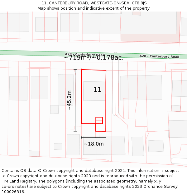 11, CANTERBURY ROAD, WESTGATE-ON-SEA, CT8 8JS: Plot and title map