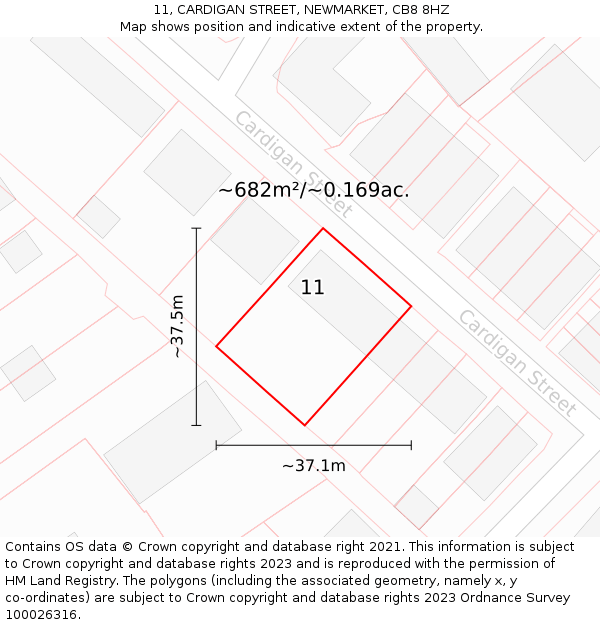 11, CARDIGAN STREET, NEWMARKET, CB8 8HZ: Plot and title map