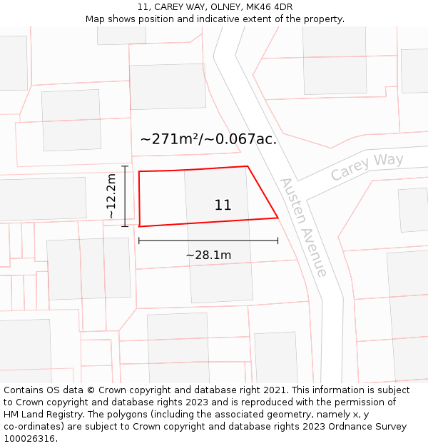 11, CAREY WAY, OLNEY, MK46 4DR: Plot and title map