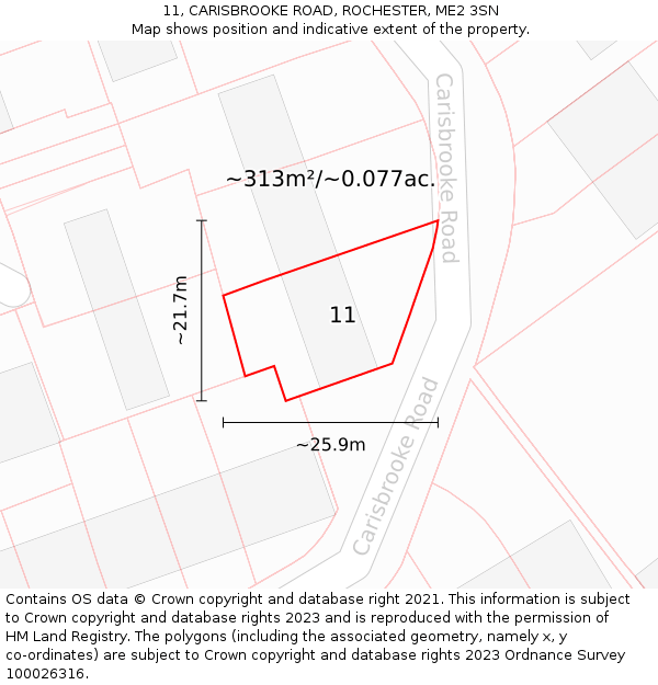 11, CARISBROOKE ROAD, ROCHESTER, ME2 3SN: Plot and title map