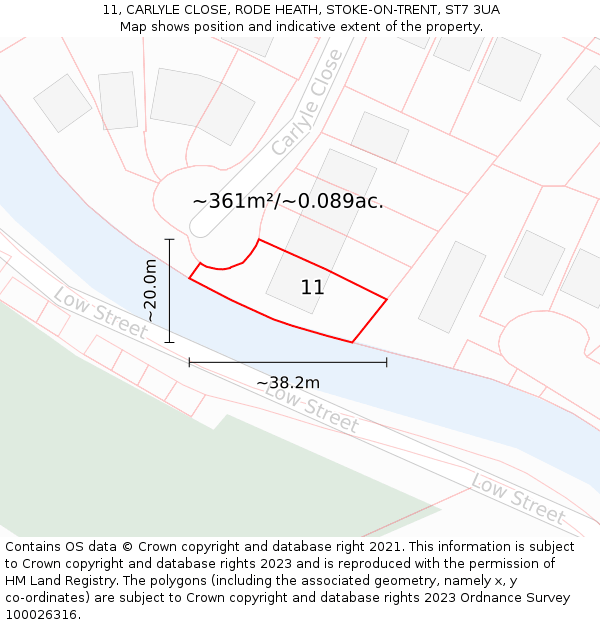 11, CARLYLE CLOSE, RODE HEATH, STOKE-ON-TRENT, ST7 3UA: Plot and title map