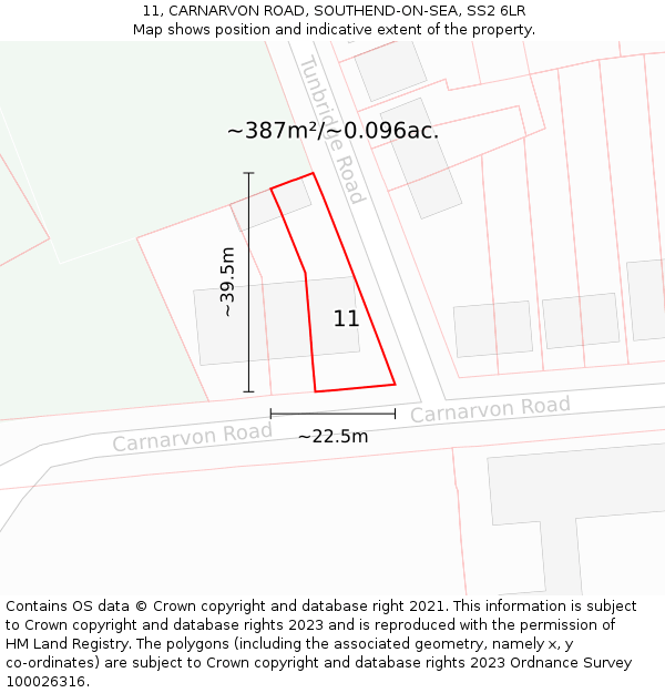 11, CARNARVON ROAD, SOUTHEND-ON-SEA, SS2 6LR: Plot and title map