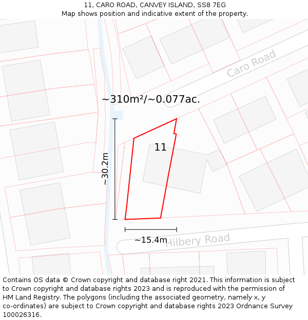 11, CARO ROAD, CANVEY ISLAND, SS8 7EG: Plot and title map