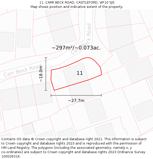 11, CARR BECK ROAD, CASTLEFORD, WF10 5JS: Plot and title map