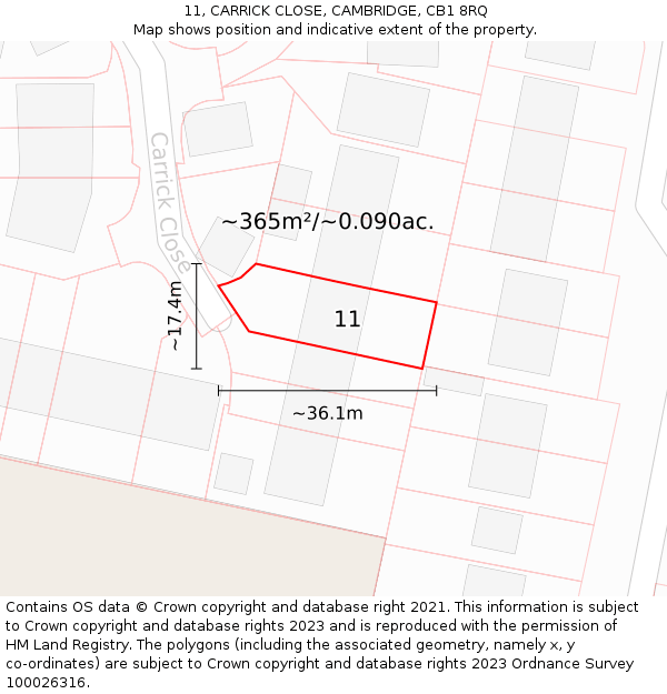 11, CARRICK CLOSE, CAMBRIDGE, CB1 8RQ: Plot and title map